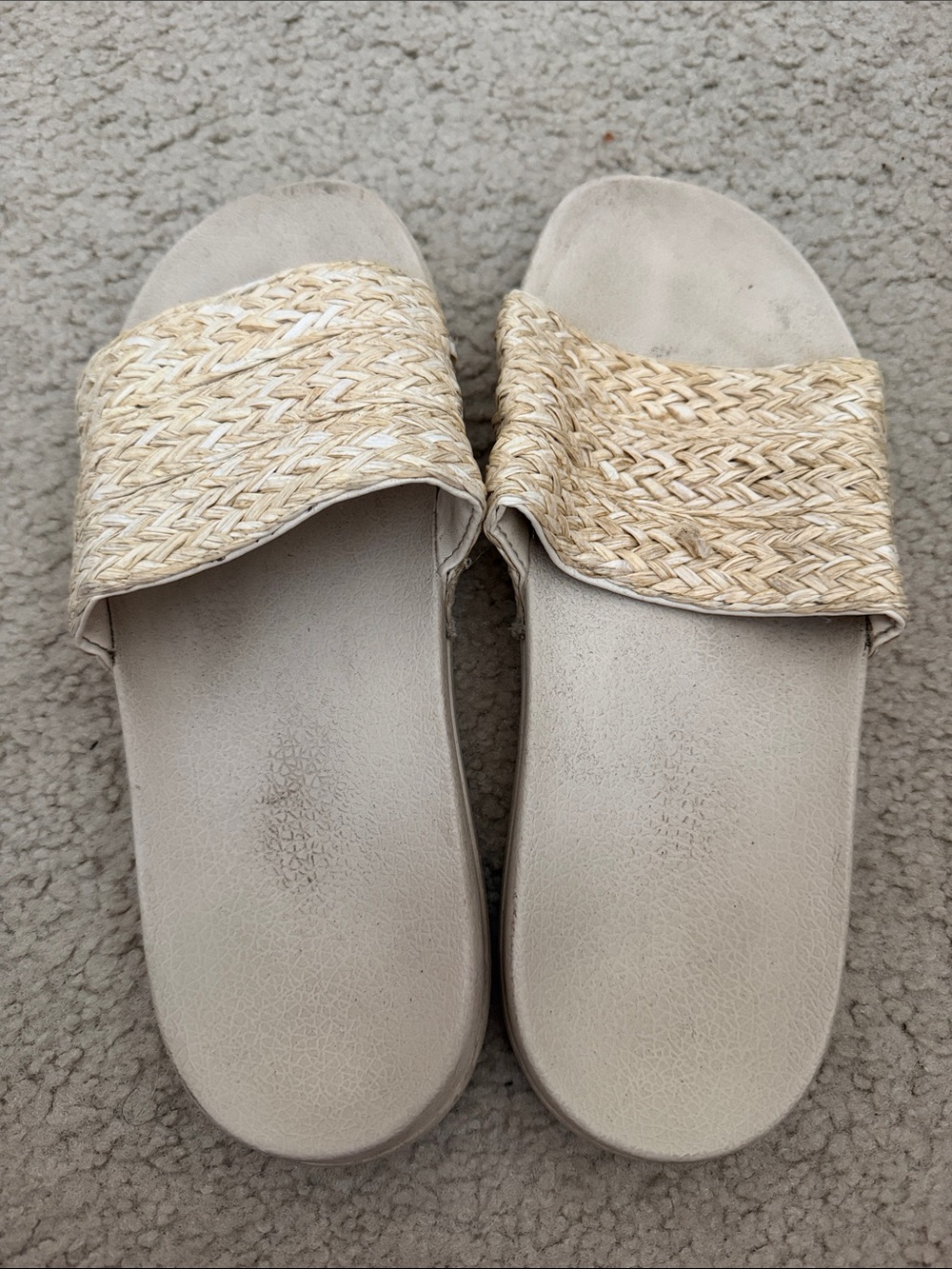 Roxy Beige Woven Slide Sandals